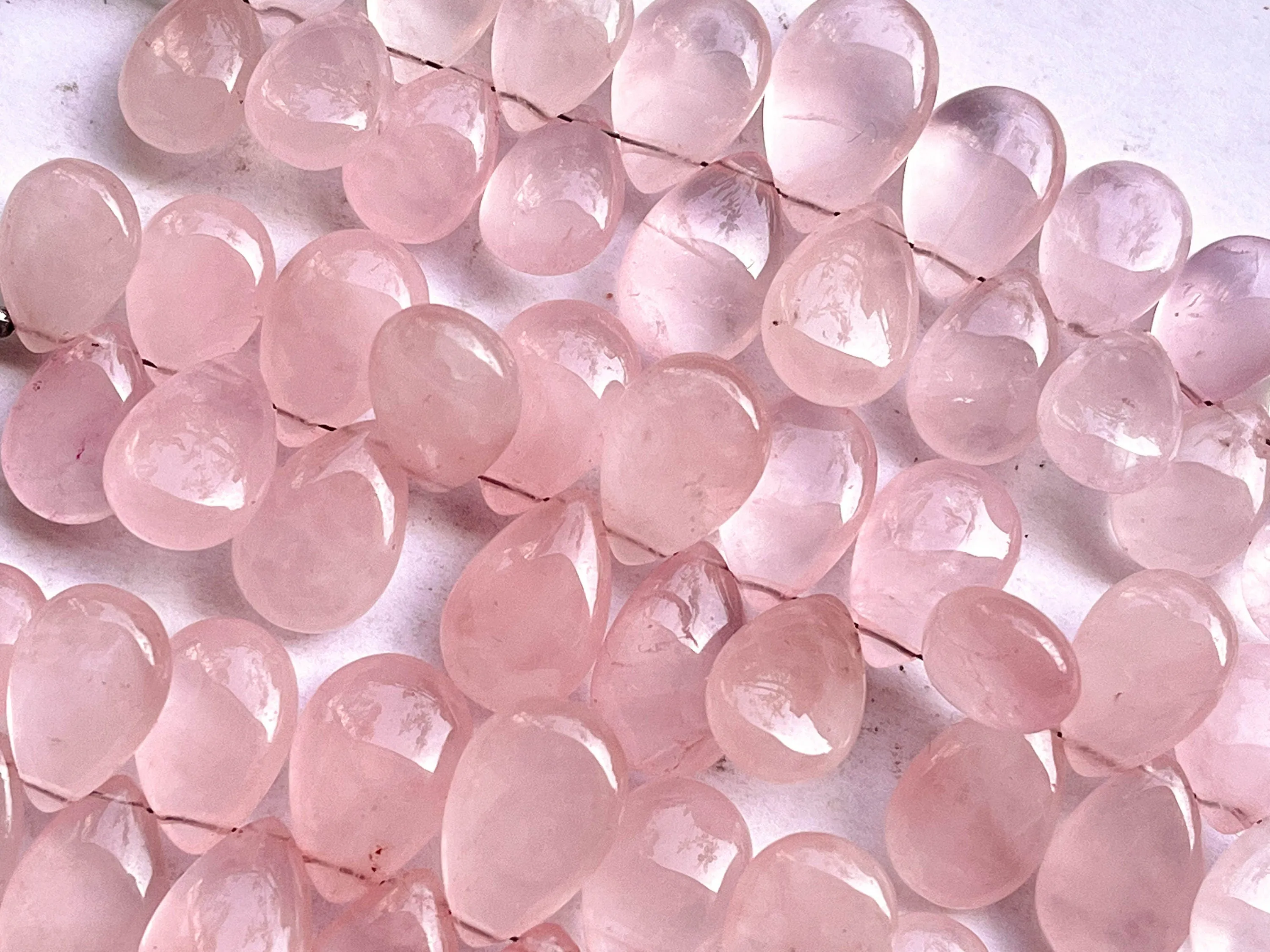 Natural Rose Quartz Smooth Pear Shape Briolette Beads