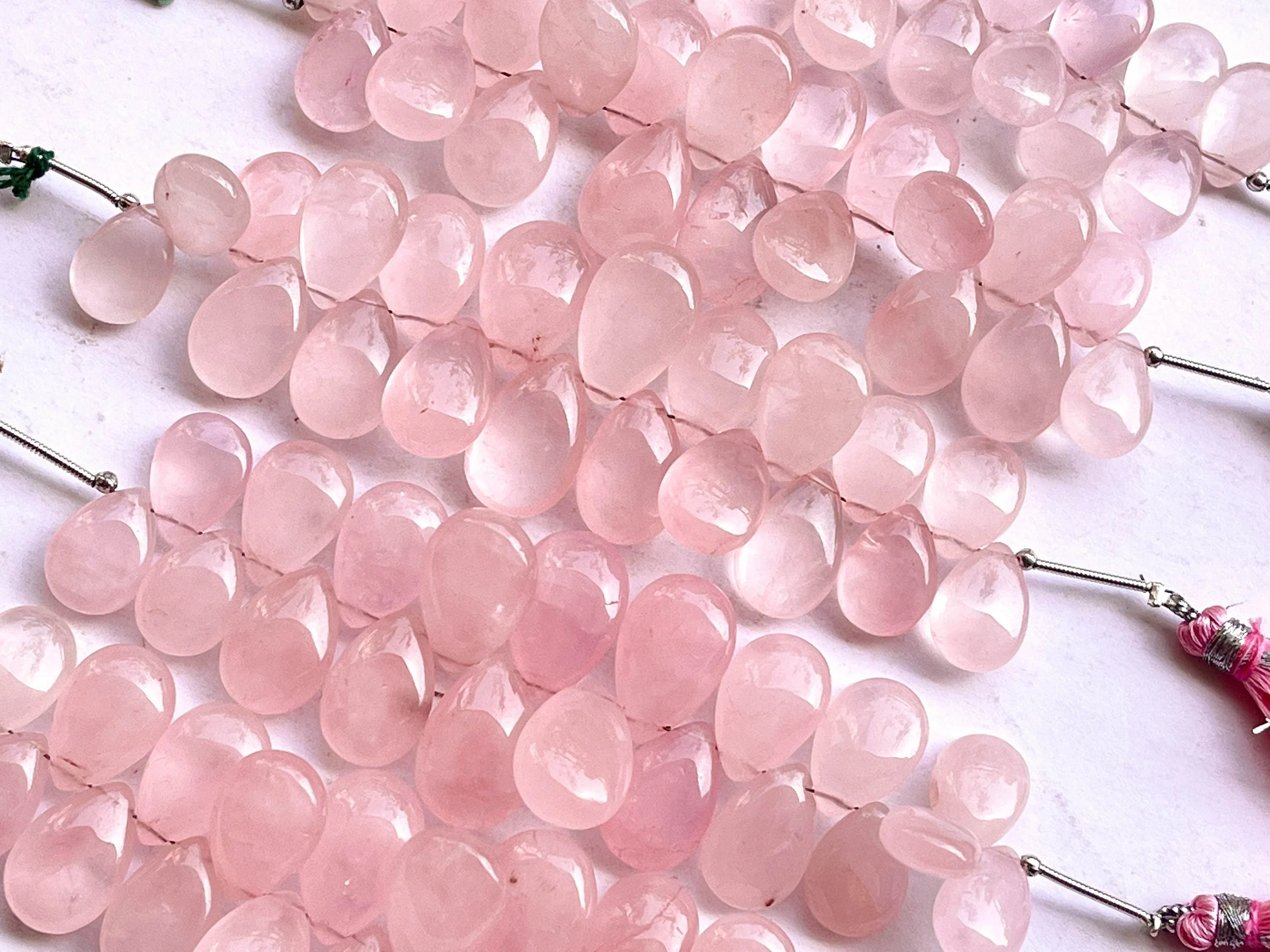 Natural Rose Quartz Smooth Pear Shape Briolette Beads