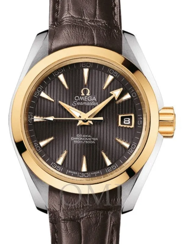 OMEGA SEAMASTER AQUA TERRA 150M CO-AXIAL CHRONOMETER 30MM STAINLESS STEEL YELLOW GOLD GREY DIAL 231.23.30.20.06.002 WITH ALLIGATOR LEATHER STRAP