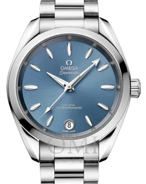 OMEGA SEAMASTER AQUA TERRA 150M CO-AXIAL MASTER CHRONOMETER 34MM STAINLESS STEEL BLUE INDEX DIAL 220.10.34.20.03.002 WITH STEEL BRACELET