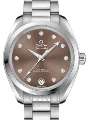 OMEGA SEAMASTER AQUA TERRA 150M CO-AXIAL MASTER CHRONOMETER 34MM STAINLESS STEEL BROWN DIAL DIAMOND SET INDEX 220.10.34.20.63.001 WITH STEEL BRACELET