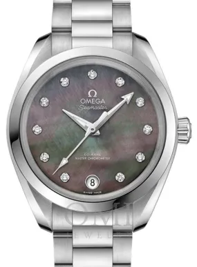 OMEGA SEAMASTER AQUA TERRA 150M CO-AXIAL MASTER CHRONOMETER 34MM STAINLESS STEEL GREY DIAL DIAMOND SET INDEX 220.10.34.20.57.001 WITH STEEL BRACELET