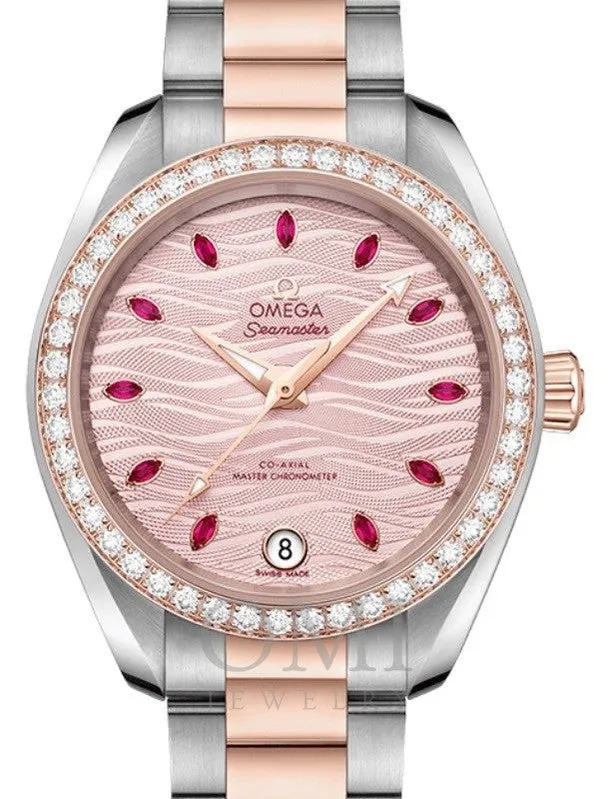 OMEGA SEAMASTER AQUA TERRA 150M CO-AXIAL MASTER CHRONOMETER 34MM STAINLESS STEEL SEDNA GOLD DIAMOND BEZEL PINK RUBY HOUR DIAL 220.25.34.20.60.001 WITH STEEL-SEDNA GOLD BRACELET