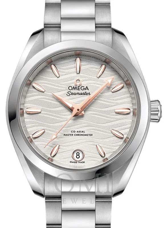 OMEGA SEAMASTER AQUA TERRA 150M CO-AXIAL MASTER CHRONOMETER 34MM STAINLESS STEEL SILVER DIAL SEDNA GOLD INDEX 220.10.34.20.02.001 WITH STEEL BRACELET