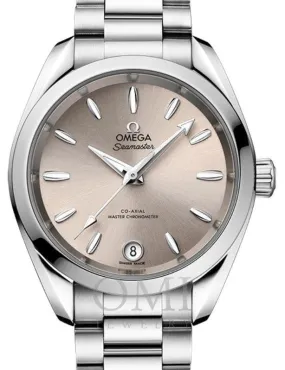 OMEGA SEAMASTER AQUA TERRA 150M CO-AXIAL MASTER CHRONOMETER 34MM STAINLESS STEEL WHITE SANDSTONE INDEX DIAL   220.10.34.20.09.001 WITH STEEL BRACELET