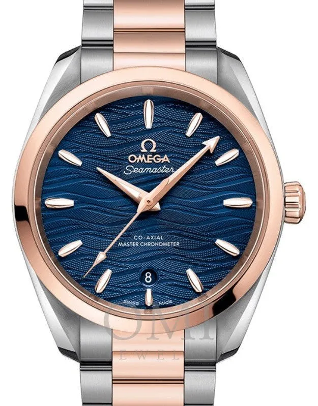 OMEGA SEAMASTER AQUA TERRA 150M CO-AXIAL MASTER CHRONOMETER LADIES 38MM STAINLESS STEEL SEDNA GOLD BEZEL BLUE DIAL 220.20.38.20.03.001 WITH STEEL SEDNA GOLD BRACELET