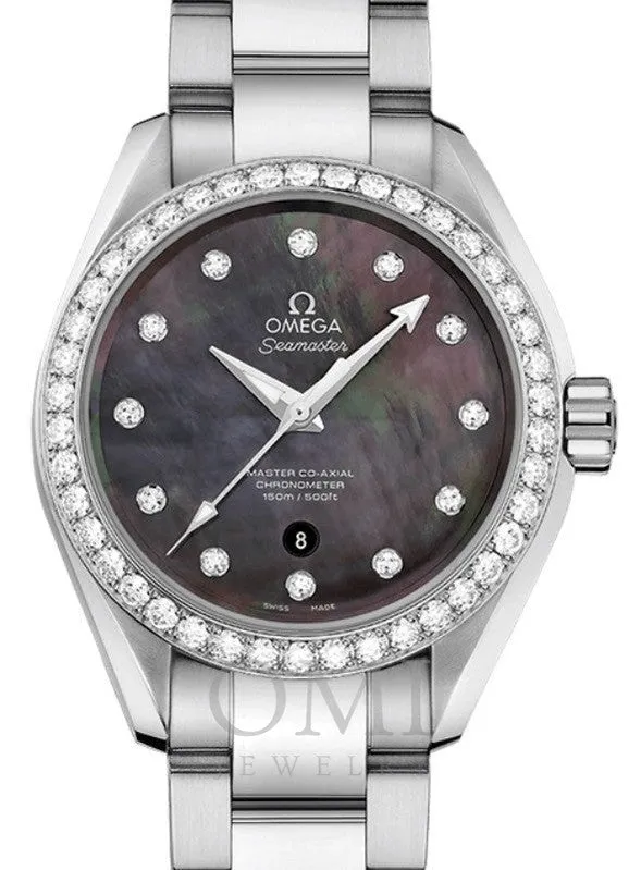 OMEGA SEAMASTER AQUA TERRA 150M MASTER CO-AXIAL CHRONOMETER 34MM STAINLESS STEEL DIAMOND BEZEL GREY DIAL DIAMOND INDEX 231.15.34.20.57.001 WITH STEEL BRACELET