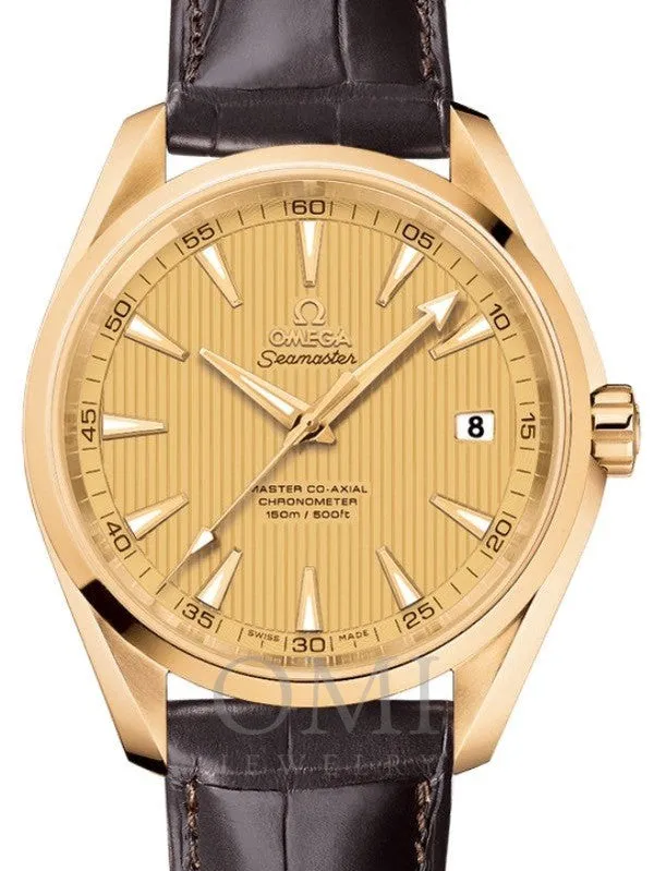 OMEGA SEAMASTER AQUA TERRA 150M MASTER CO-AXIAL CHRONOMETER 41.5MM YELLOW GOLD YELLOW DIAL 231.53.42.21.08.001 WITH ALLIGATOR LEATHER STRAP