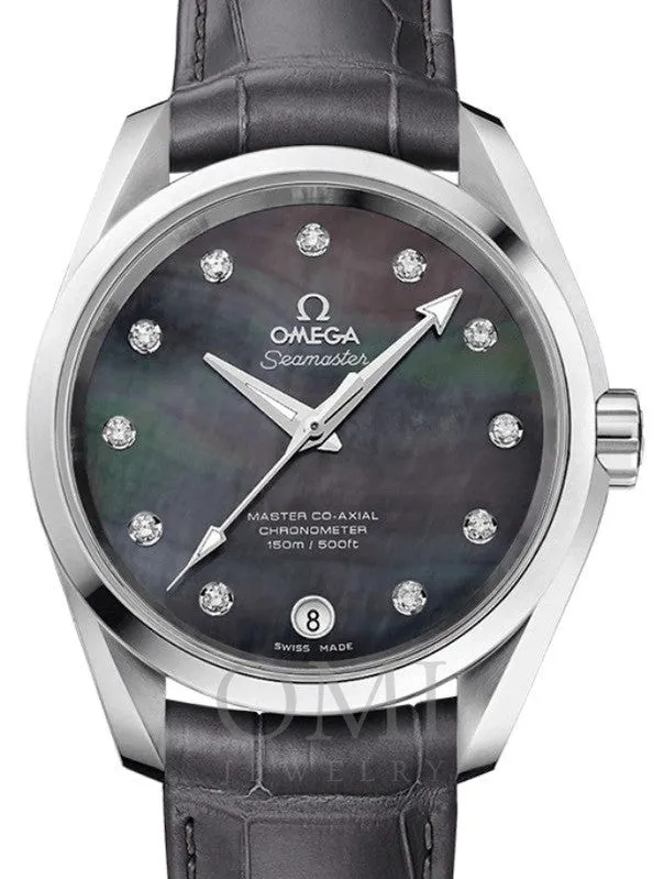 OMEGA SEAMASTER AQUA TERRA 150M MASTER CO-AXIAL CHRONOMETER LADIES 38.5MM STAINLESS STEEL GREY DIAL DIAMOND INDEX 231.13.39.21.57.001 ALLIGATOR LEATHER STRAP