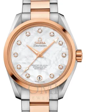 OMEGA SEAMASTER AQUA TERRA 150M MASTER CO-AXIAL CHRONOMETER LADIES 38.5MM STAINLESS STEEL RED GOLD WHITE MOTHER OF PEARL DIAL DIAMOND SET INDEX 231.20.39.21.55.003 WITH STEEL RED GOLD BRACELET