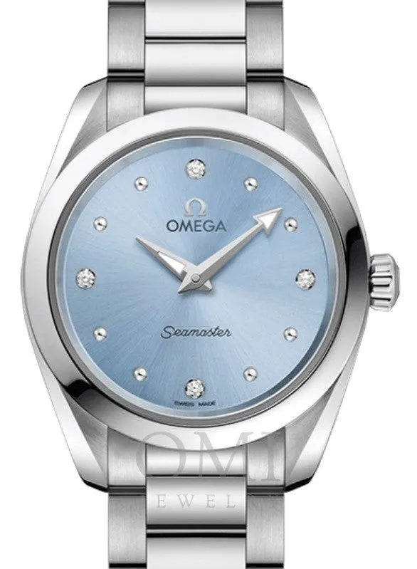 Omega Seamaster Aqua Terra 150M Quartz 28mm Stainless Steel Blue Dial Dotted Rhodium Diamond Set Index 220.10.28.60.53.001 With Steel Bracelet