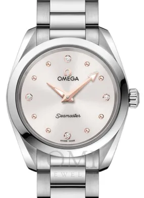 OMEGA SEAMASTER AQUA TERRA 150M QUARTZ 28MM STAINLESS STEEL WHITE DIAL DOTTED SEDNA GOLD DIAMOND SET INDEX 220.10.28.60.54.001 WITH STEEL BRACELET