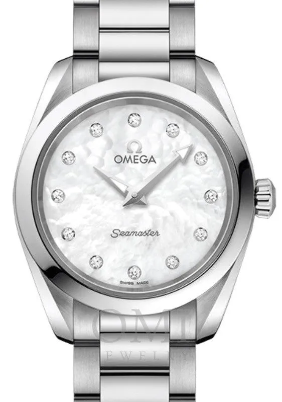 OMEGA SEAMASTER AQUA TERRA 150M QUARTZ 28MM STAINLESS STEEL WHITE MOTHER OF PEARL DIAL DIAMOND SET INDEX 220.10.28.60.55.001 WITH STEEL BRACELET