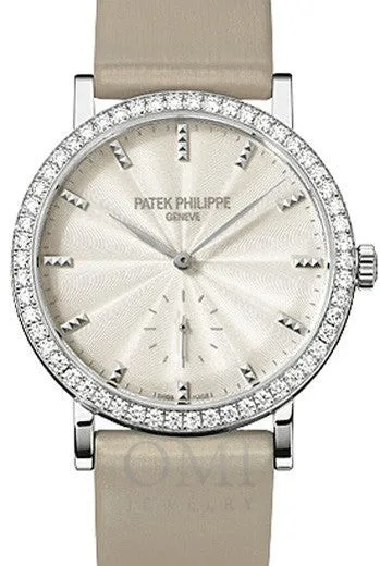 Patek Philippe 7120G-001 Calatrava Ladies 31mm Cream Guillouche Diamond Bezel White Gold With Leather Strap