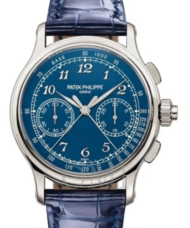 PATEK PHILIPPE GRAND COMPLICATIONS SPLIT SECONDS CHRONOGRAPH PLATINUM BLUE ENAMEL DIAL 5370P-011 WITH LEATHER STRAP