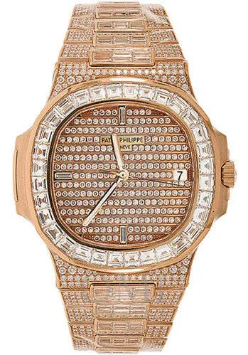 Patek Philippe Nautilus 5719 40MM Diamond Paved Dial And Baguette Diamond Bezel With Rose Gold Diamond Paved Bracelet