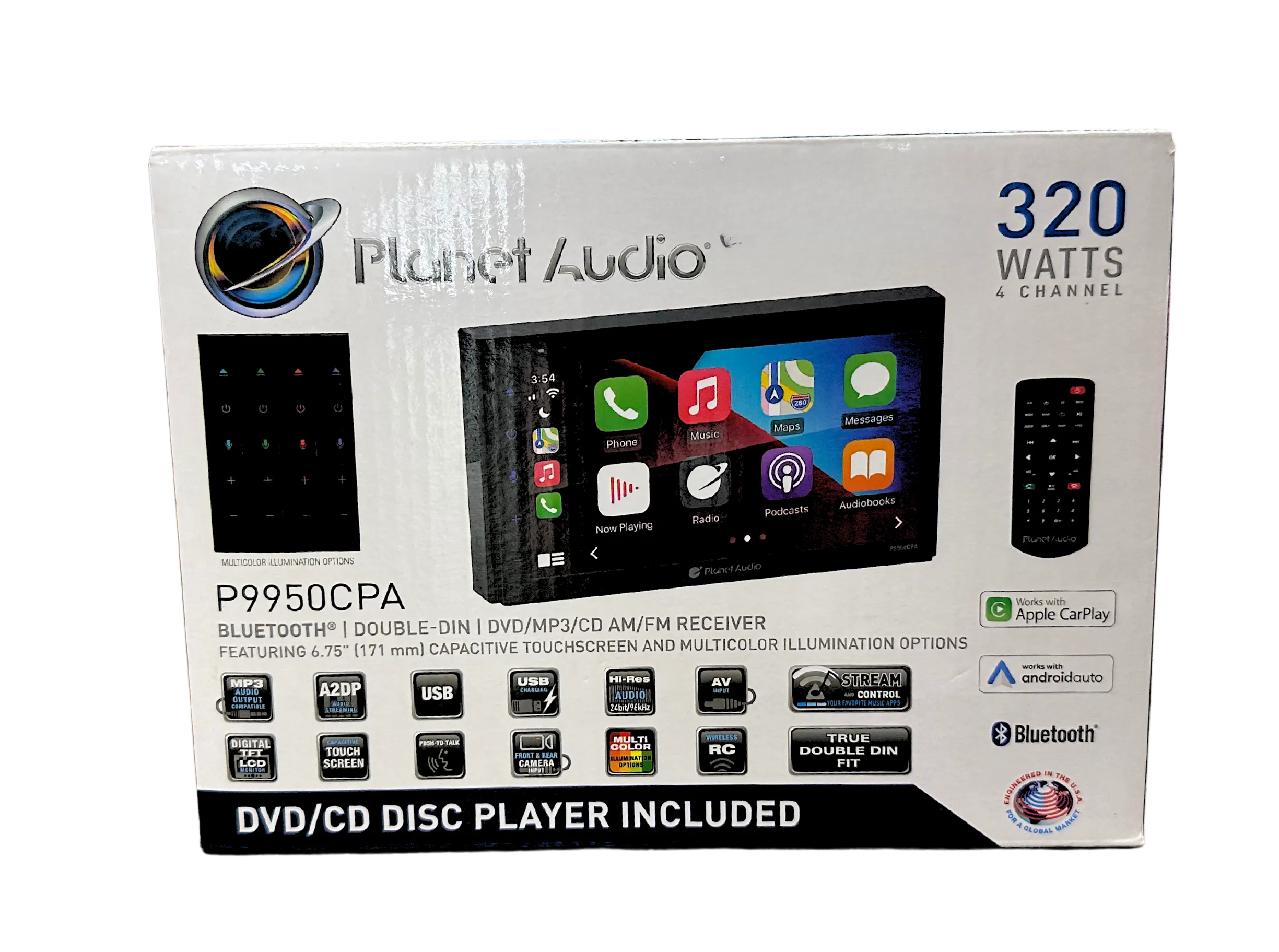 Planet Audio P9950CPA Double-Din Apple Carplay Android Auto DVD Player 6.75" Touchscreen