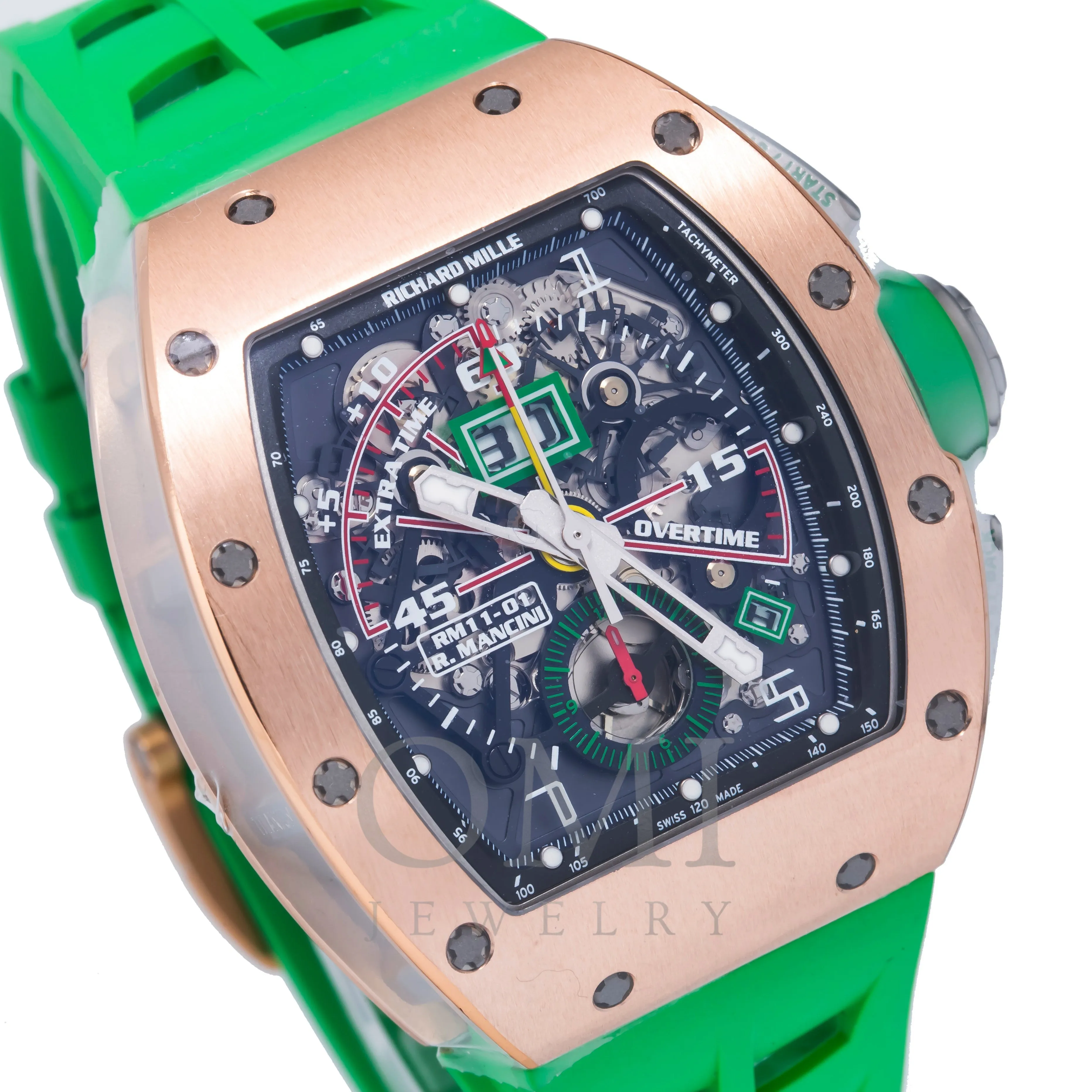 Richard Mille Roberto Mancini RM11-01 50MM Transparent Dial With Green Rubber Bracelet