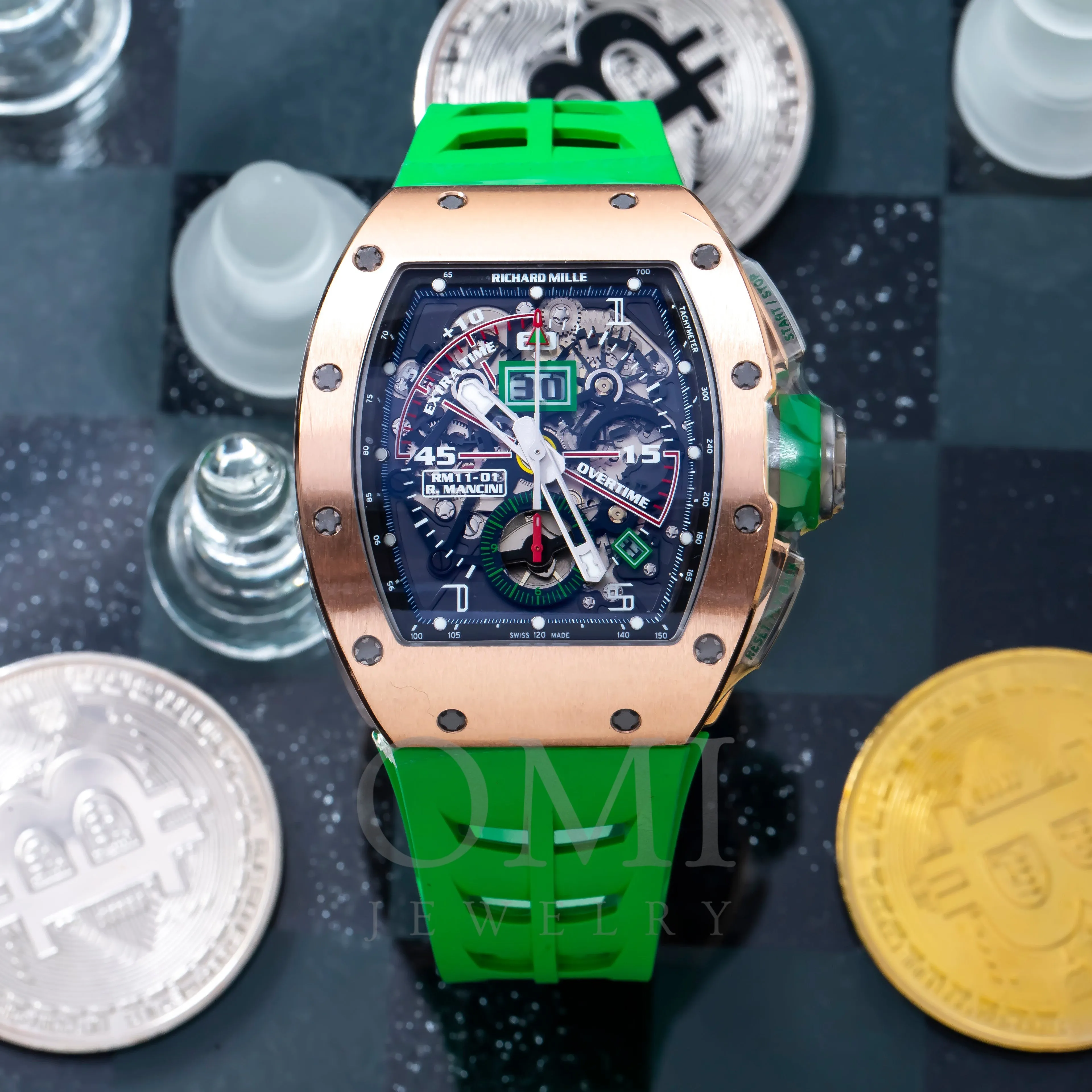 Richard Mille Roberto Mancini RM11-01 50MM Transparent Dial With Green Rubber Bracelet