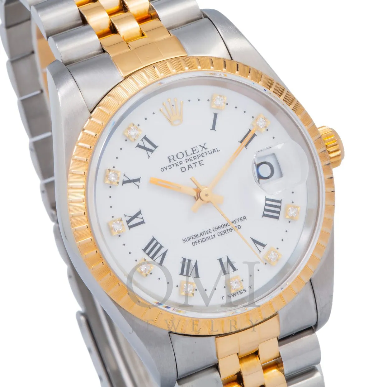 Rolex Date 15223 34MM White Diamond Dial With Two Tone Jubilee Bracelet