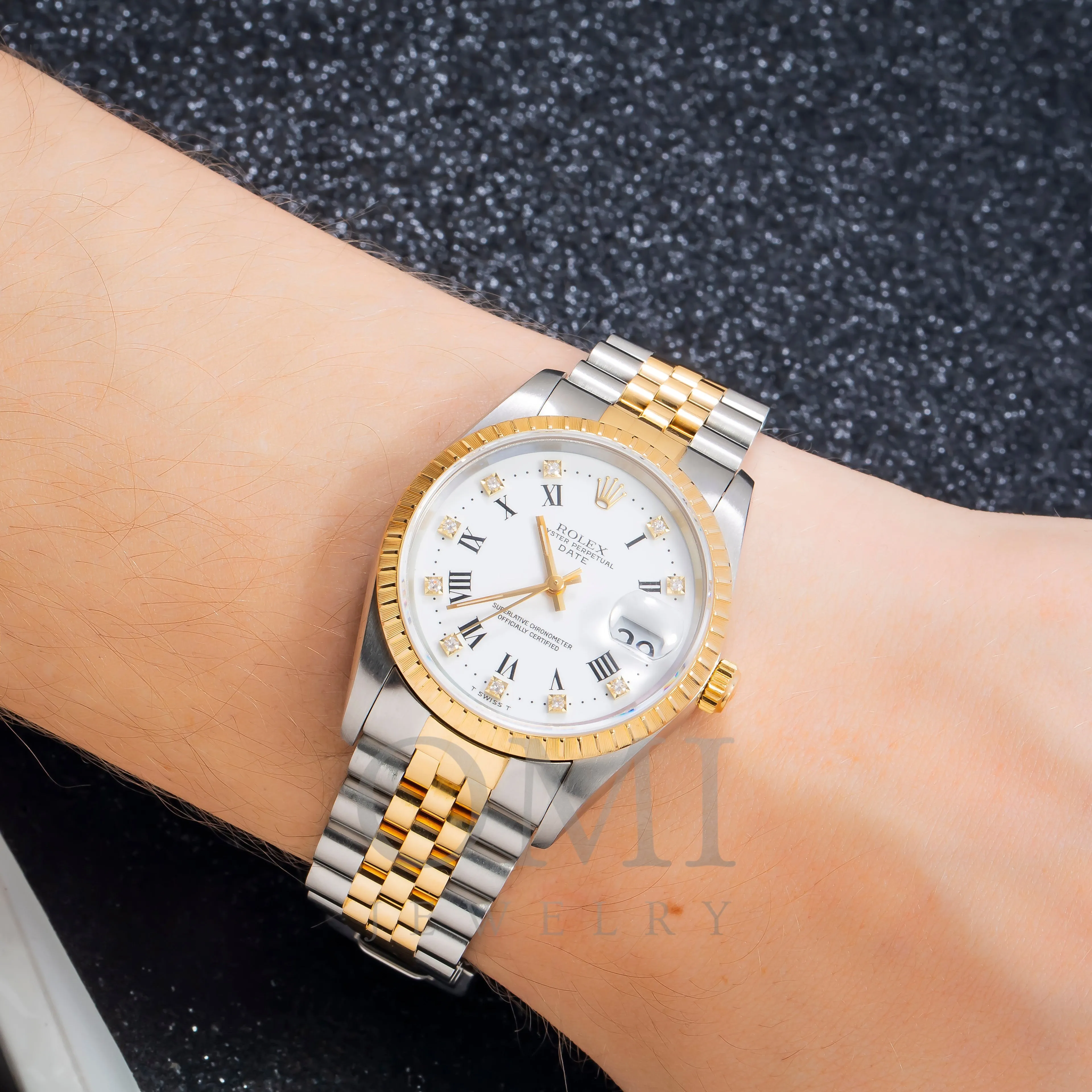 Rolex Date 15223 34MM White Diamond Dial With Two Tone Jubilee Bracelet