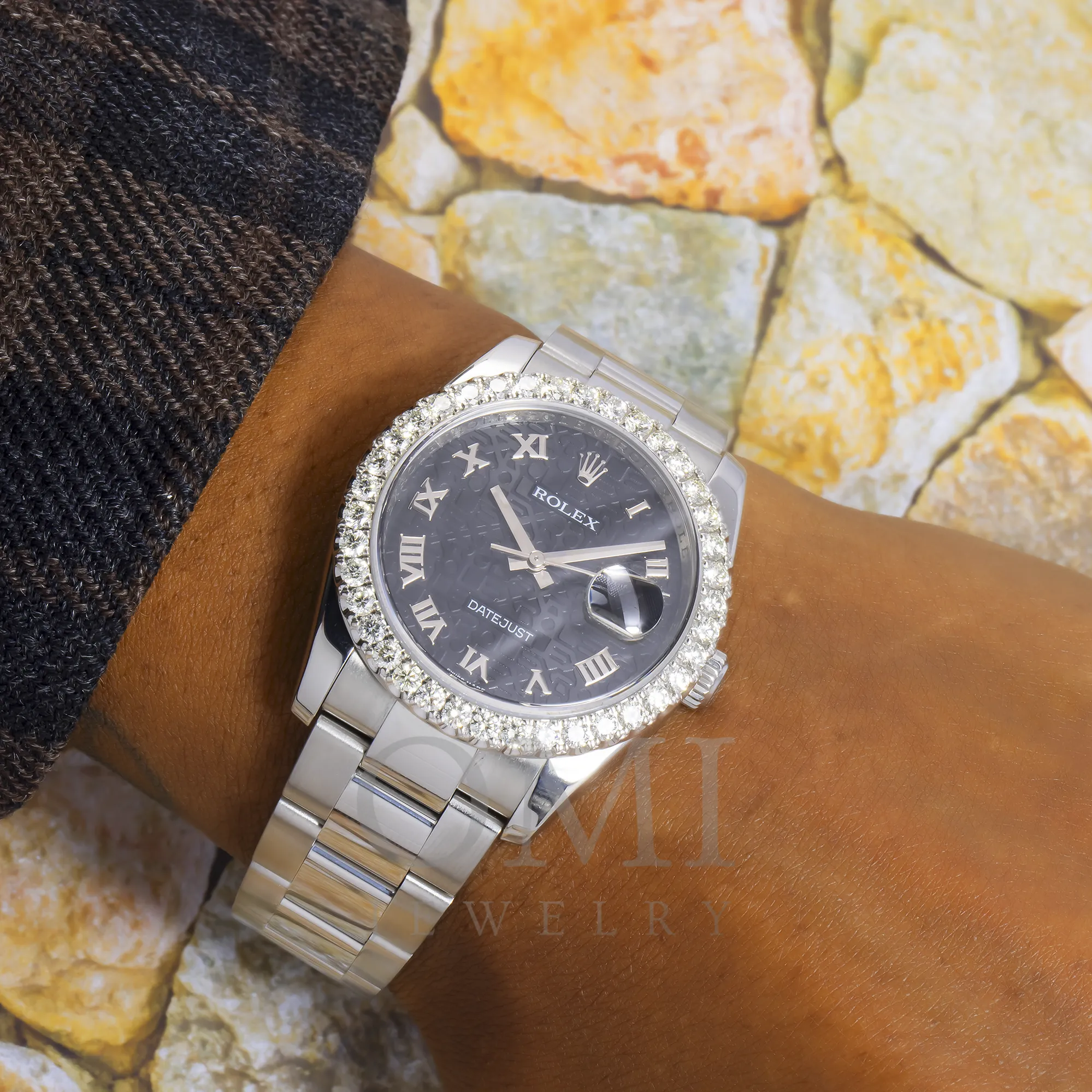 ROLEX DATEJUST 116200MM BLACK DIAL AND 3.25 CT DIAMOND BEZEL