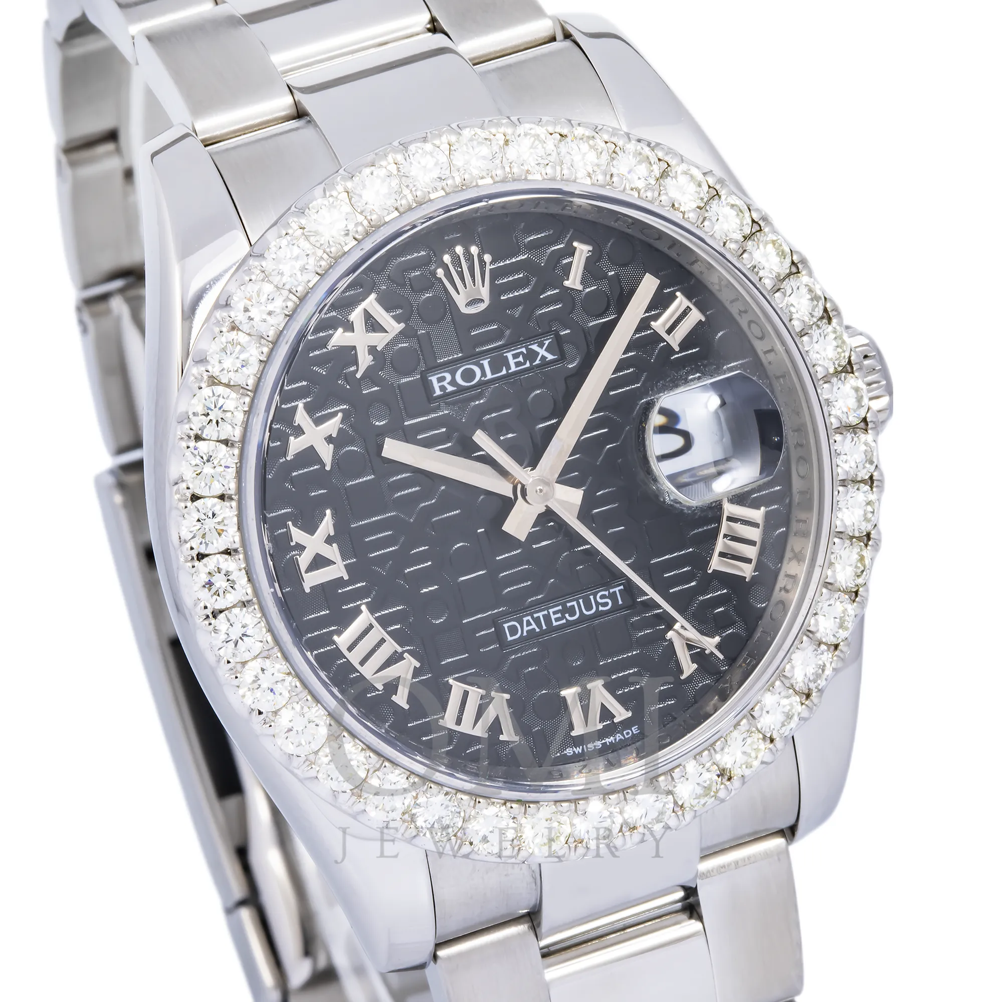 ROLEX DATEJUST 116200MM BLACK DIAL AND 3.25 CT DIAMOND BEZEL