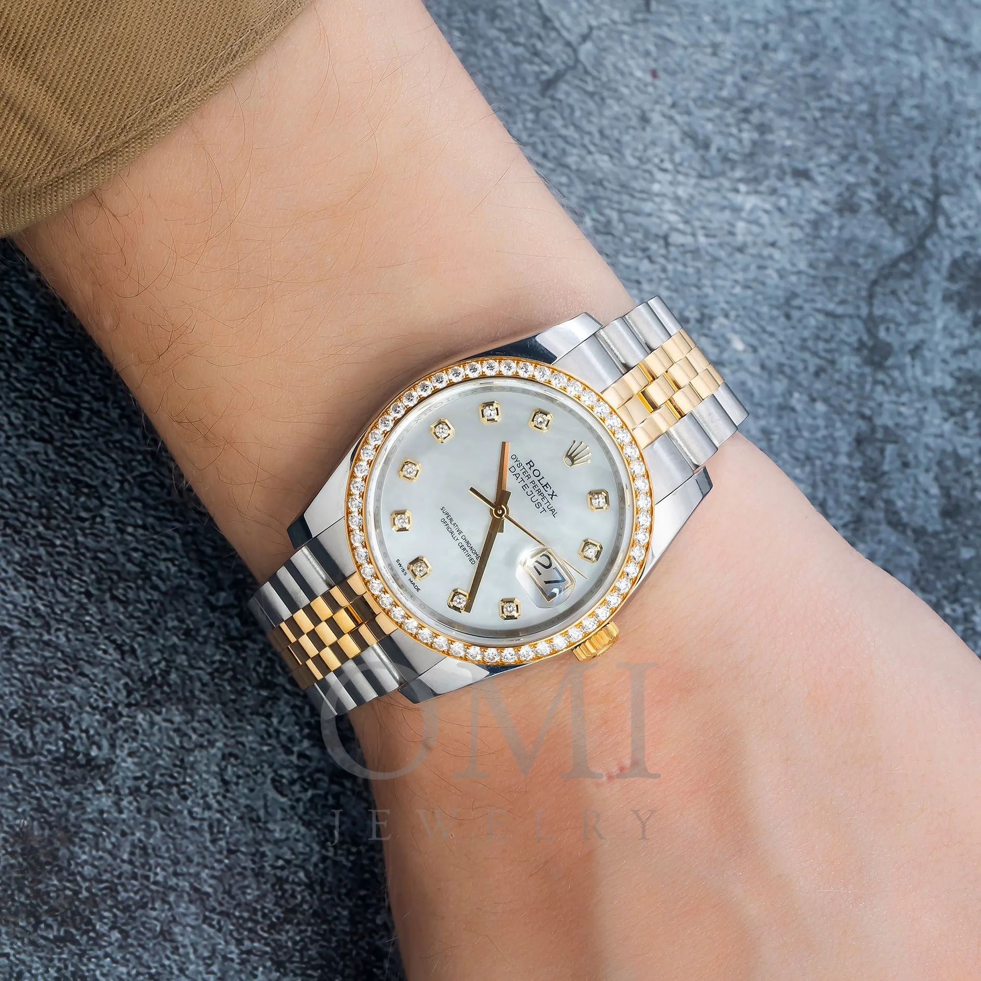 Rolex Datejust 116243 36MM Mop Diamond Dial And Bezel With Two Tone Jubilee Bracelet