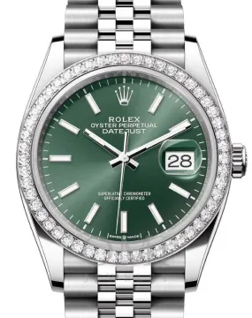 Rolex Datejust 126284RBR - 36MM Stainless Steel Watch With Jubilee Bracelet and Diamond Bezel