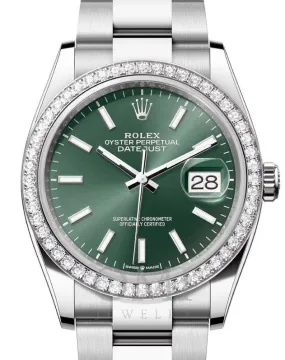 Rolex Datejust 126284RBR - 36MM Stainless Steel Watch With Oyster Bracelet And Diamond Bezel