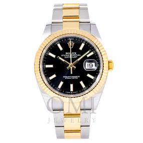 ROLEX DATEJUST 126333 41MM BLACK DIAL WITH TWO TONE OYSTER BRACELET.