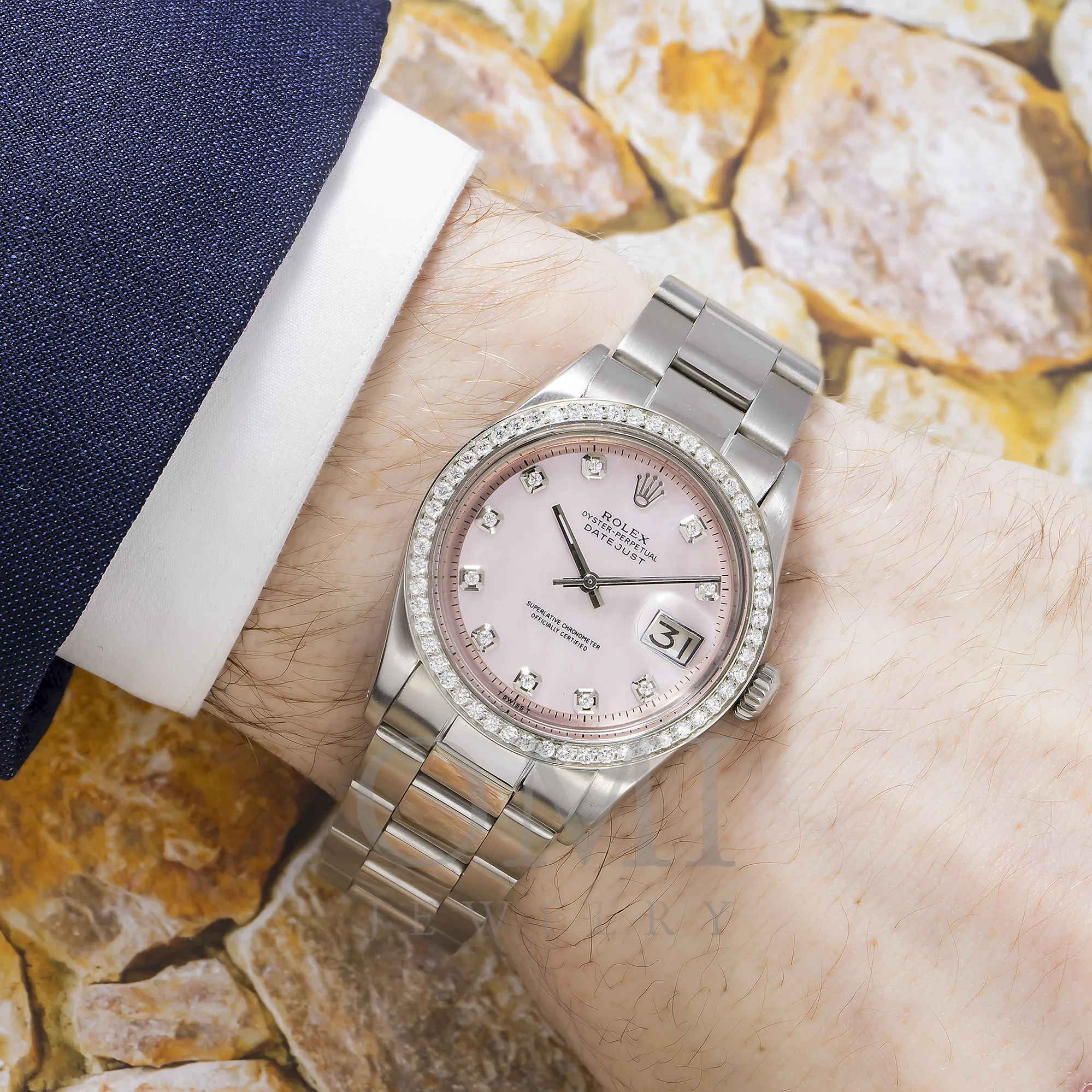 ROLEX DATEJUST 1601 36MM, PINK DIAMOND DIAL WITH STAINLESS STEEL OYSTER BRACELET