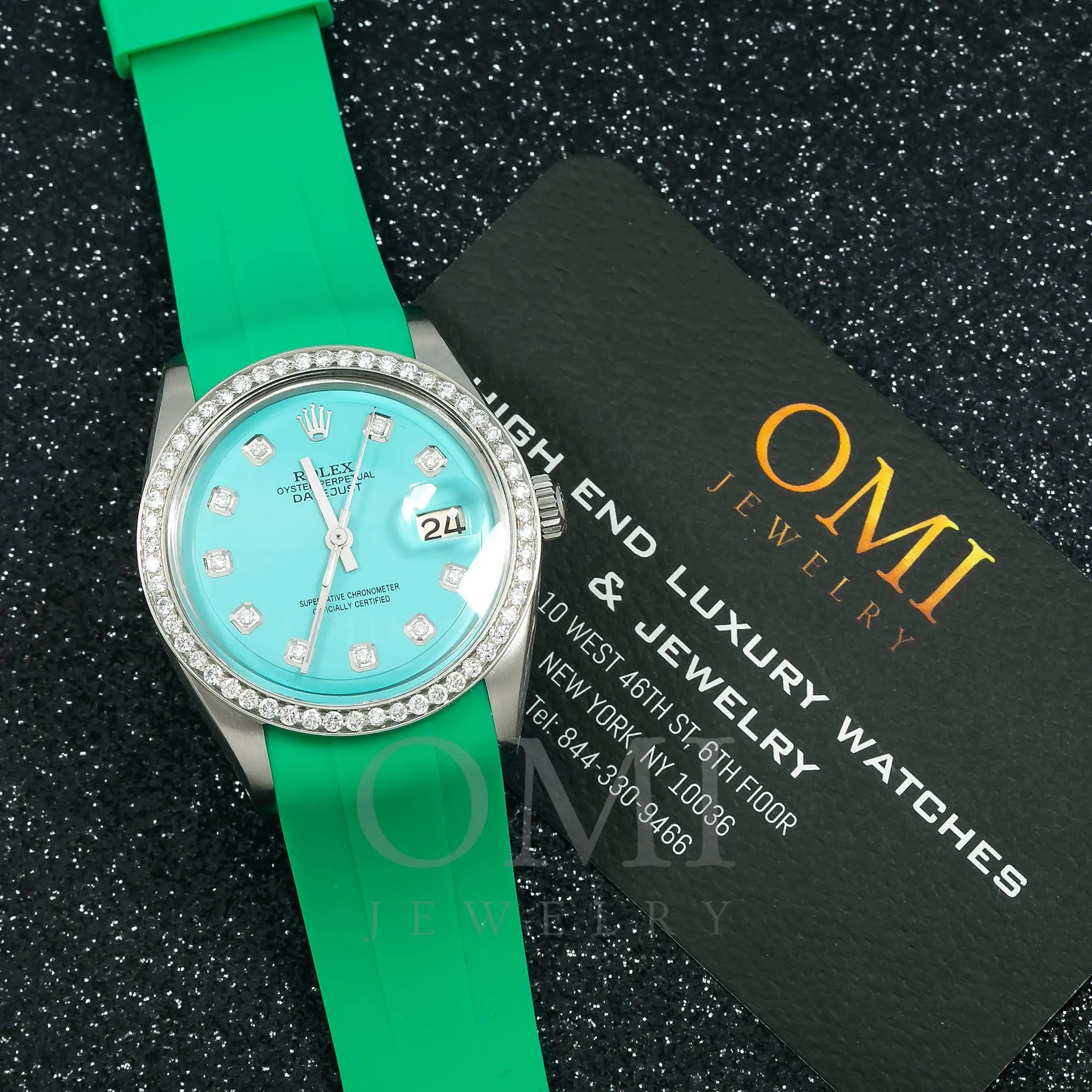 Rolex Datejust 1601 36MM Turquoise Diamond Dial With Diamond Bezel