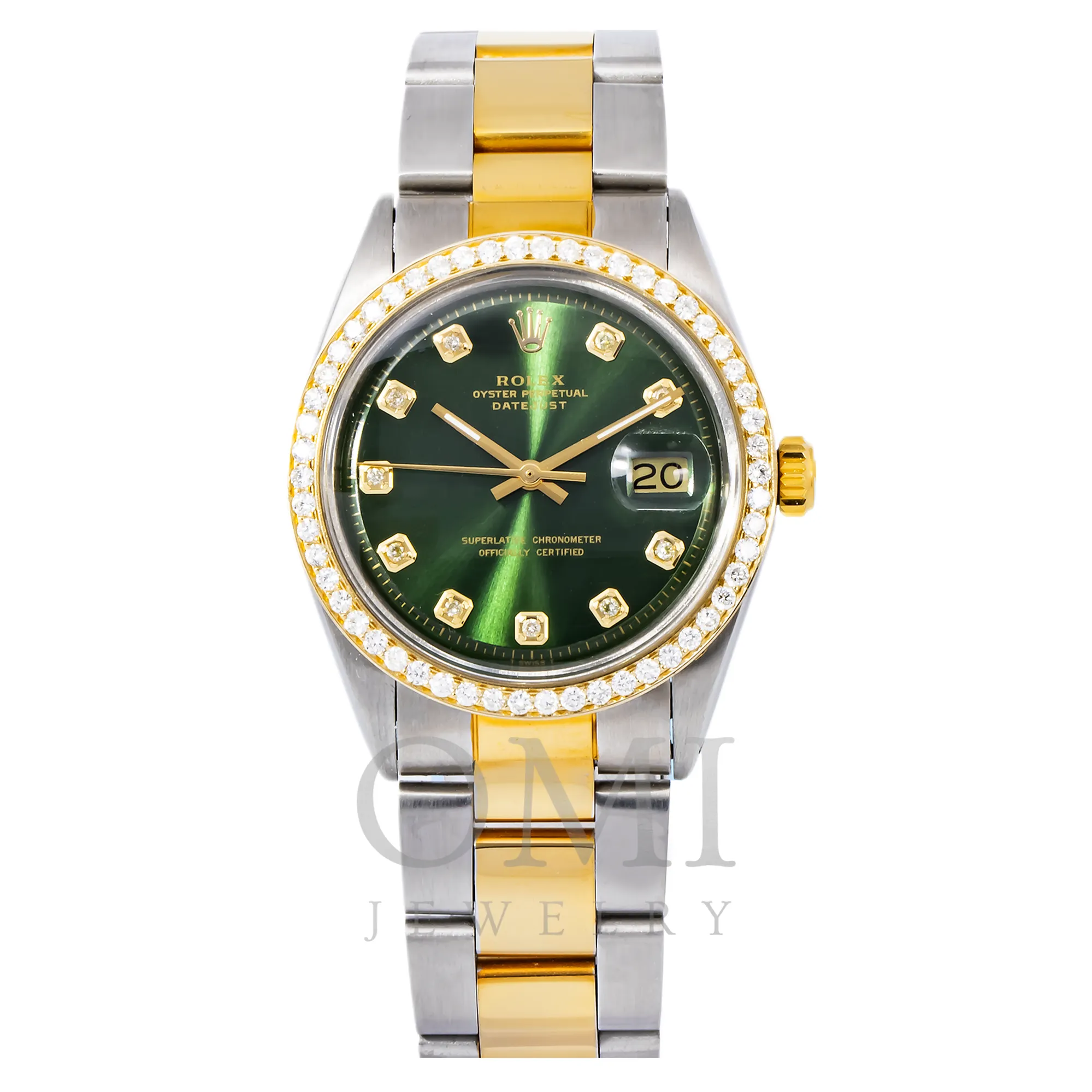 ROLEX DATEJUST 1603 36MM GREEN DIAMOND DIAL WITH TWO TONE OYSTER BRACELET