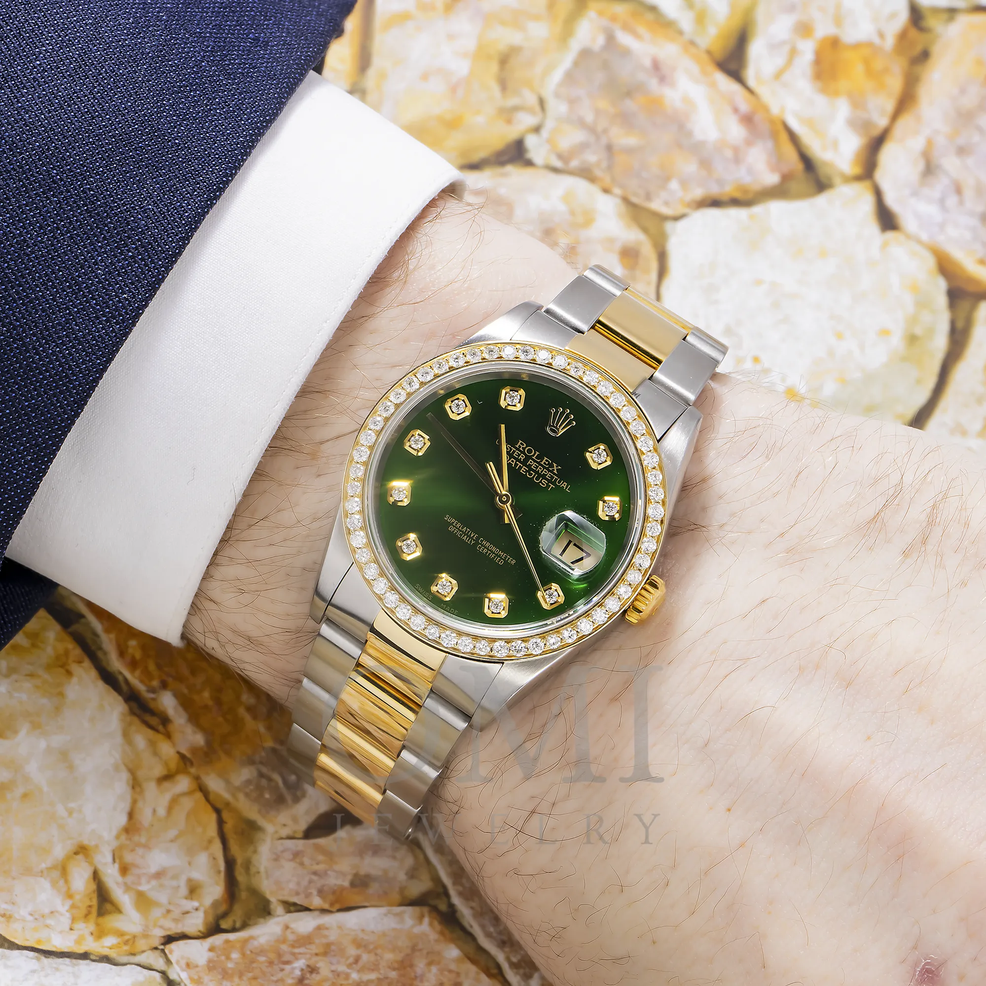 ROLEX DATEJUST 1603 36MM GREEN DIAMOND DIAL WITH TWO TONE OYSTER BRACELET