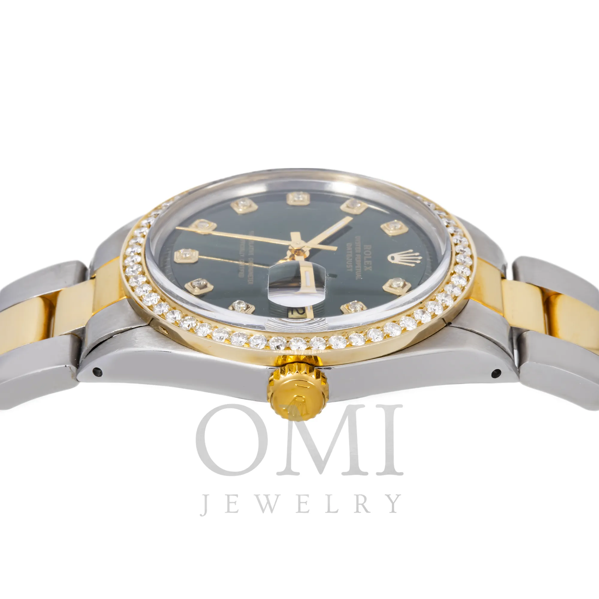 ROLEX DATEJUST 1603 36MM GREEN DIAMOND DIAL WITH TWO TONE OYSTER BRACELET