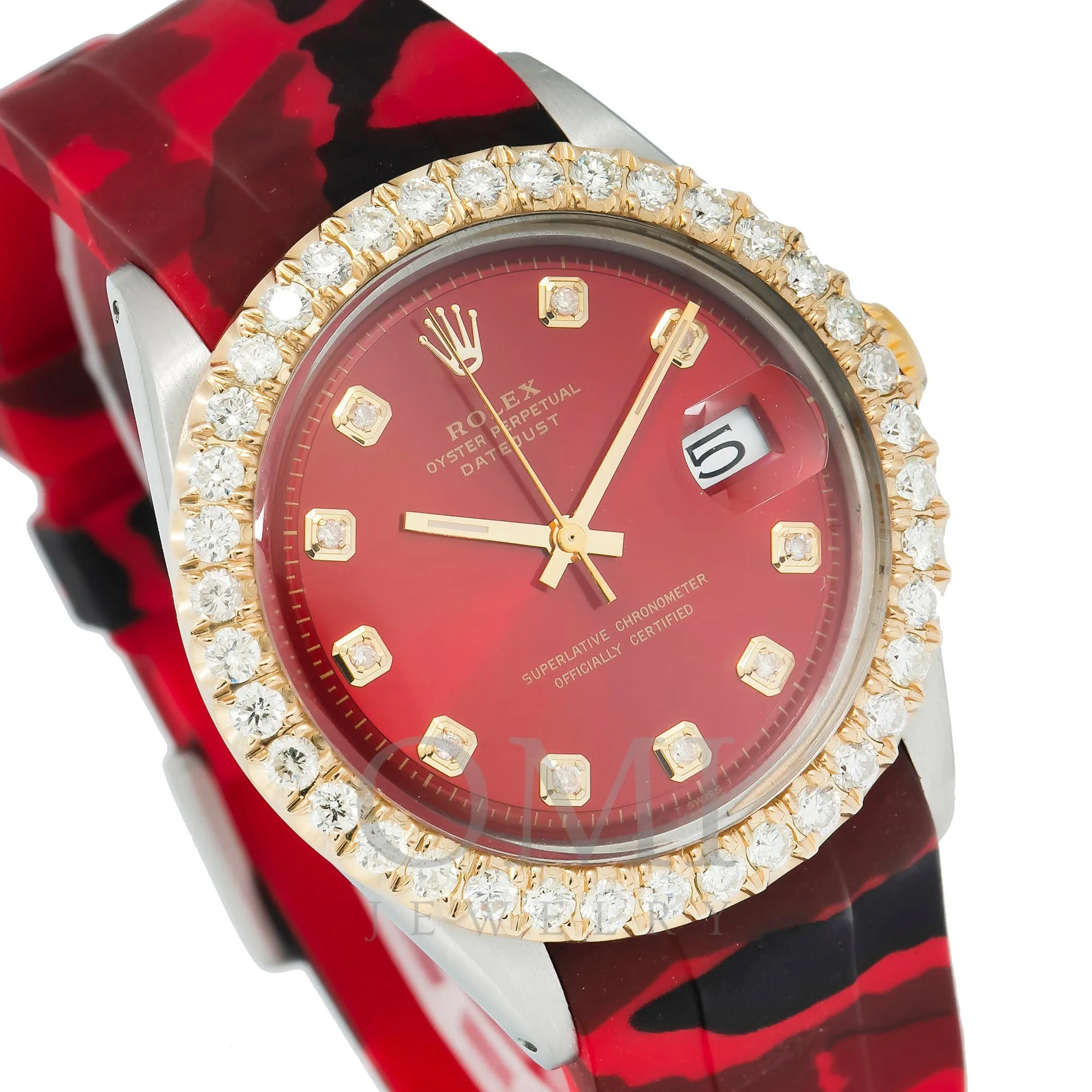 Rolex Datejust 1603 36MM Red Diamond Dial With Diamond Bezel