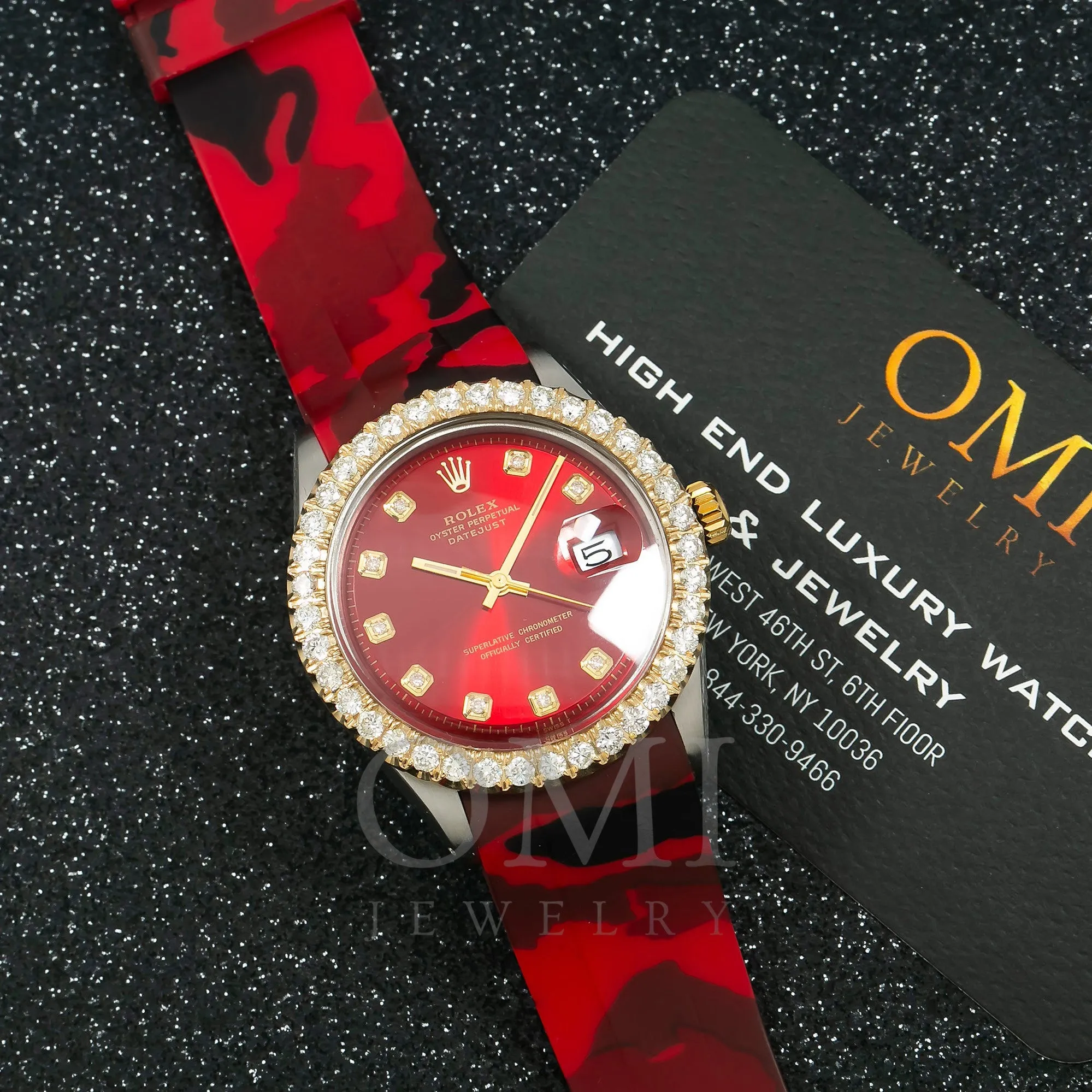 Rolex Datejust 1603 36MM Red Diamond Dial With Diamond Bezel