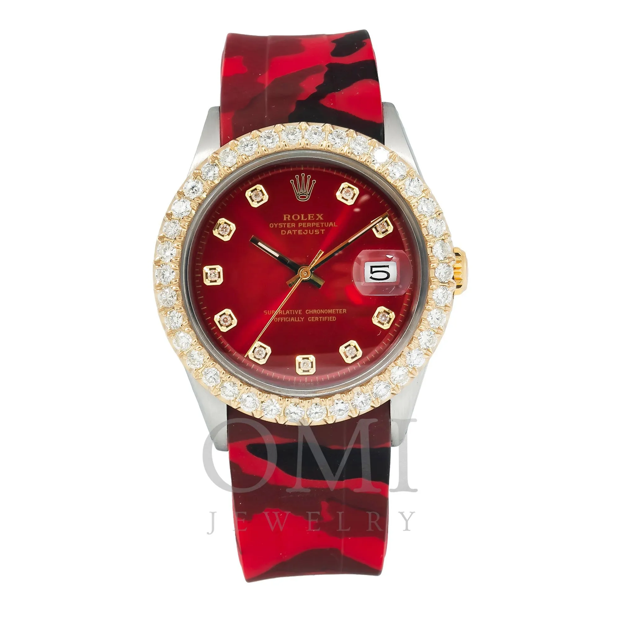 Rolex Datejust 1603 36MM Red Diamond Dial With Diamond Bezel