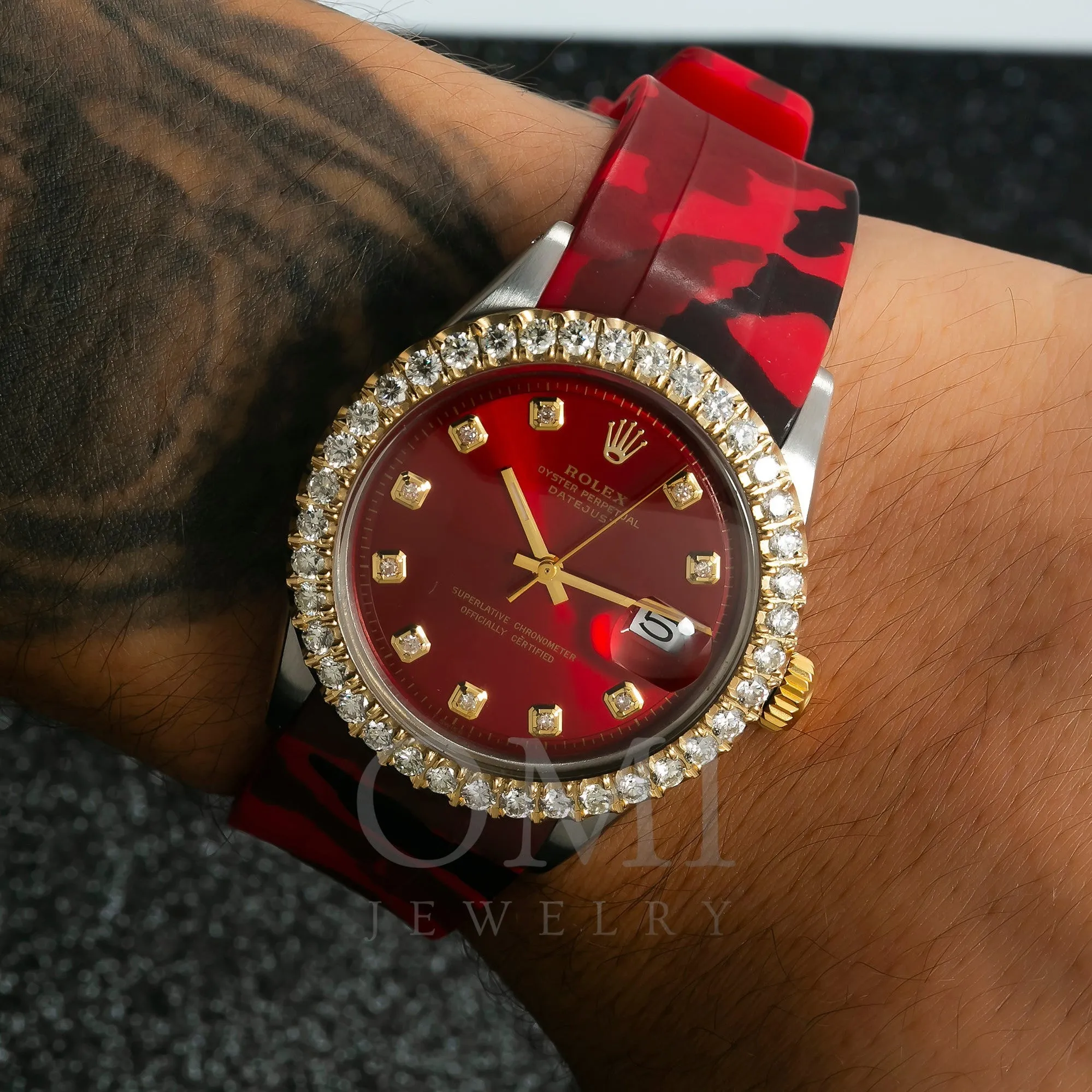 Rolex Datejust 1603 36MM Red Diamond Dial With Diamond Bezel