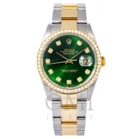 ROLEX DATEJUST 16203 36MM GREEN DIAMOND DIAL WITH TWO TONE OYSTER BRACELET