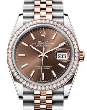 ROLEX DATEJUST 36 ROSE GOLD/STEEL CHOCOLATE INDEX DIAL & DIAMOND BEZEL 126281RBR WITH TWO TONE JUBILEE BRACELET