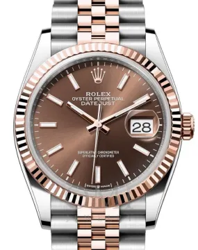 ROLEX DATEJUST 36 STEEL/ROSE GOLD CHOCOLATE INDEX DIAL & FLUTED BEZEL 126231 WITH TWO TONE ROSE GOLD/STAINLESS STEEL JUBILEE BRACELET