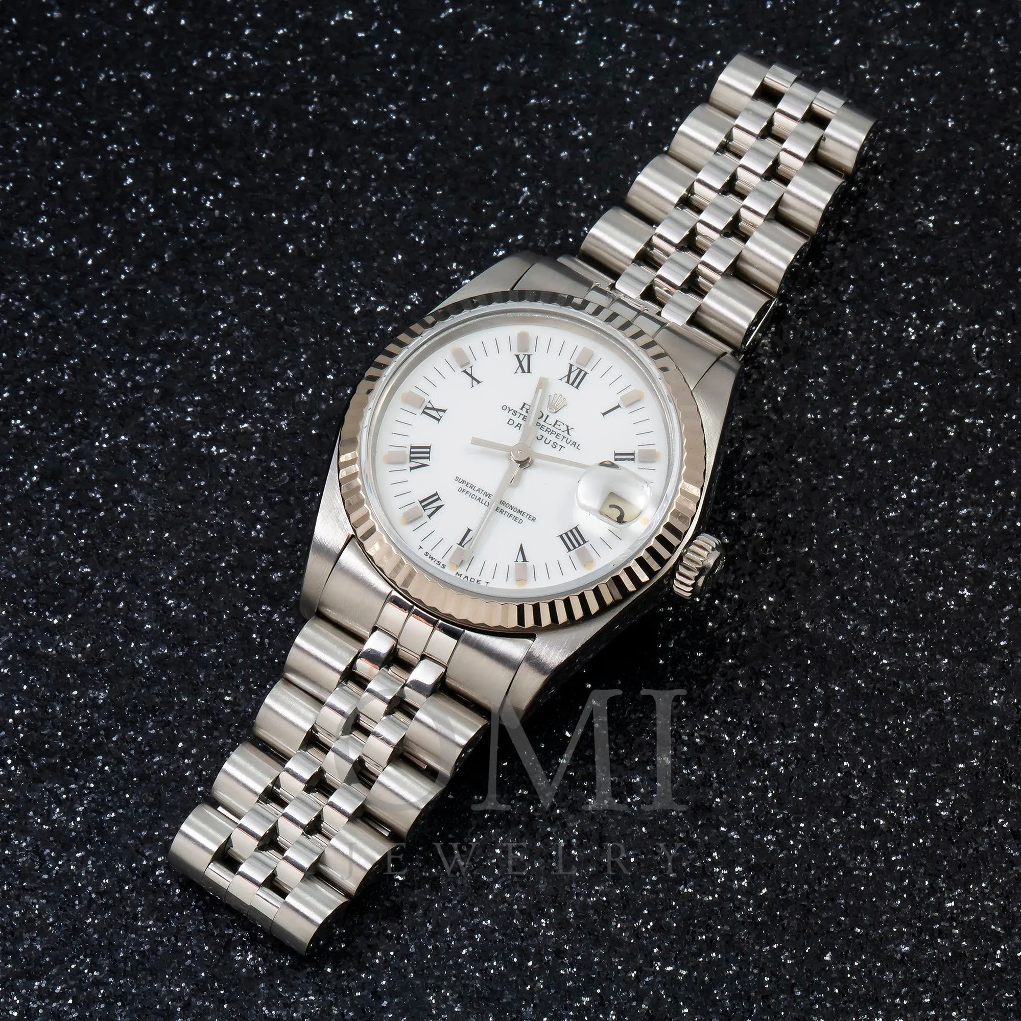 Rolex Datejust 68274 31MM White Roman Dial With White Gold Fluted Bezel