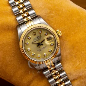 Rolex Datejust 69173 26MM Champagne Diamond Dial With Two Tone Jubilee Bracelet