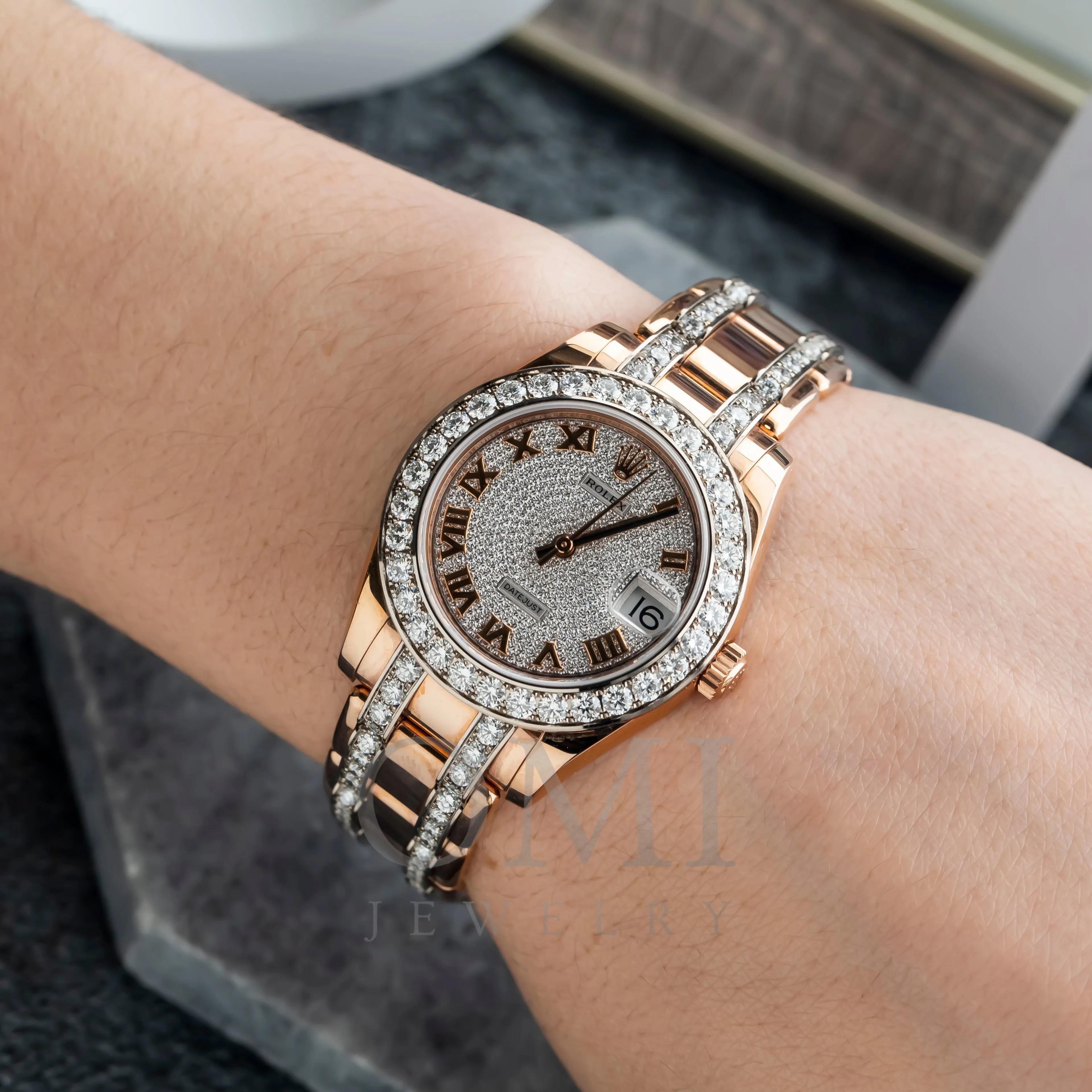 Rolex Datejust Masterpiece 81285 34MM Diamond Dial With 18K Rose Gold Bracelet