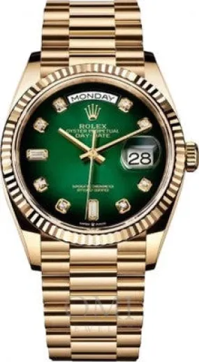 Rolex Day-Date 128238-36mm Yellow Gold Watch With Yellow Gold President Bracelet And Green Diamond Dial