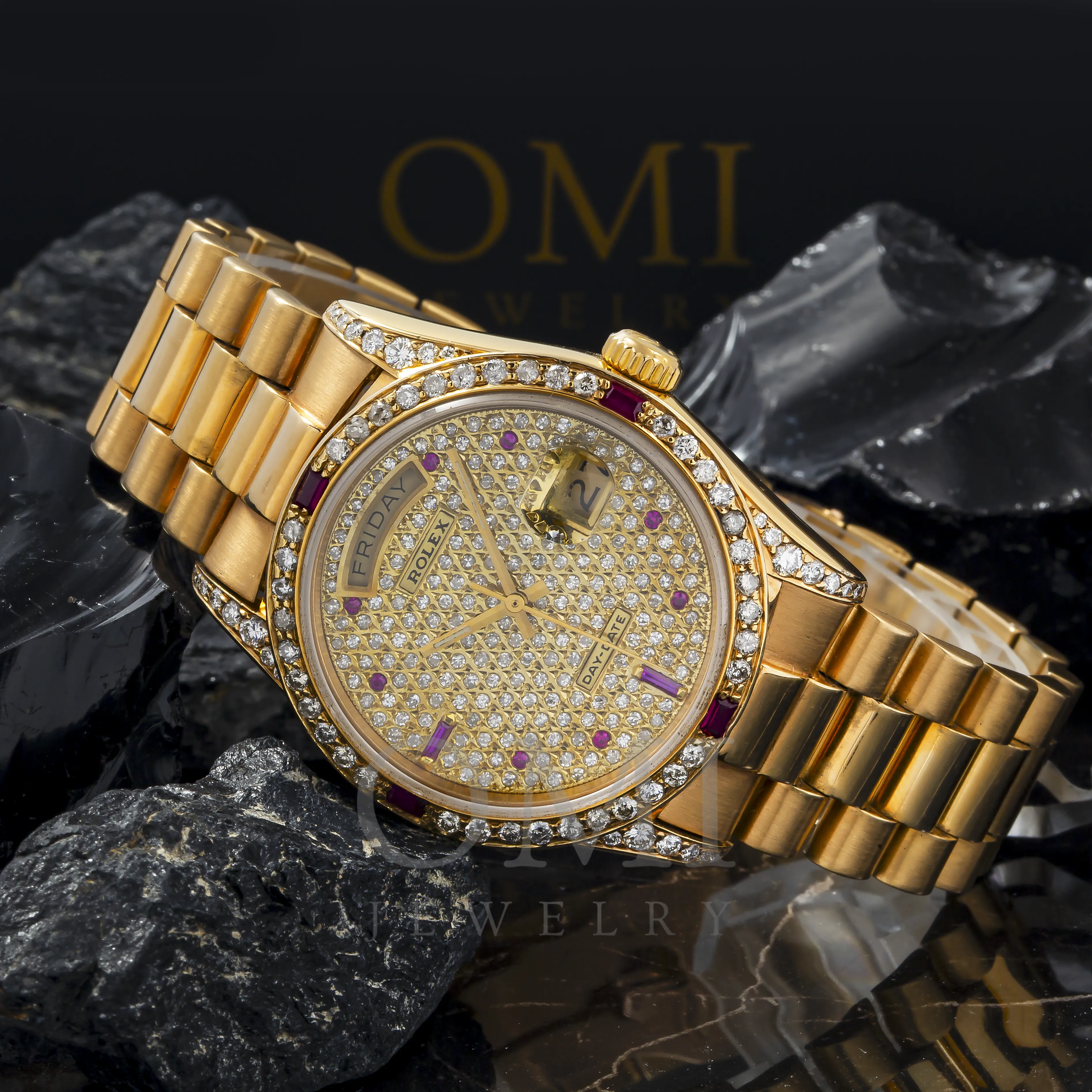 Rolex Day-Date 18038 36MM Diamond And Gemstone Dial And Bezel With Yellow Gold Presidential Bracelet