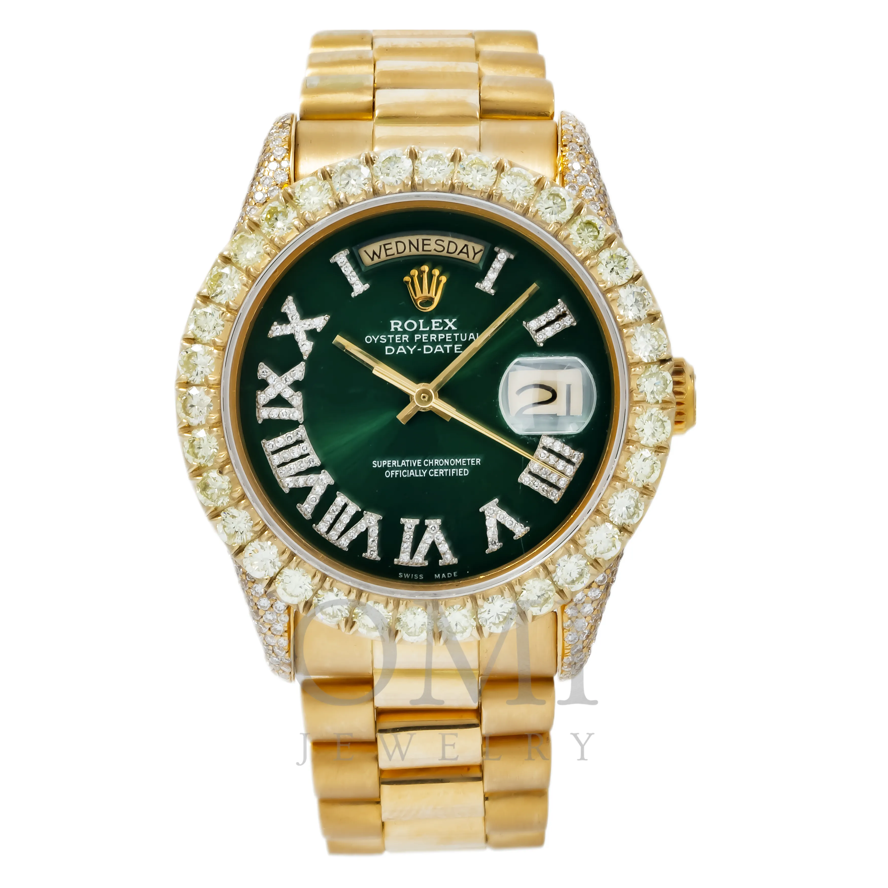 Rolex Day-Date 18038 36MM Green Diamond Dial And Bezel With Yellow Gold Presidential Bracelet 17.50 CT