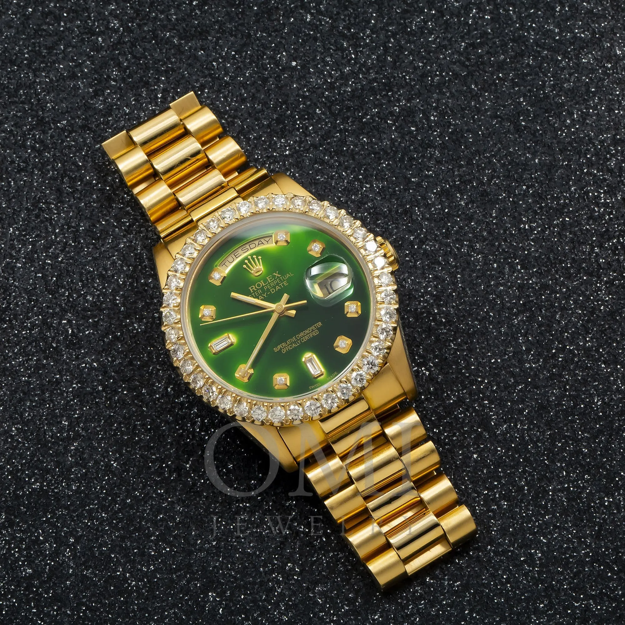 Rolex Day-Date 18238 36MM Green Diamond Dial With Yellow Gold Diamond Bezel